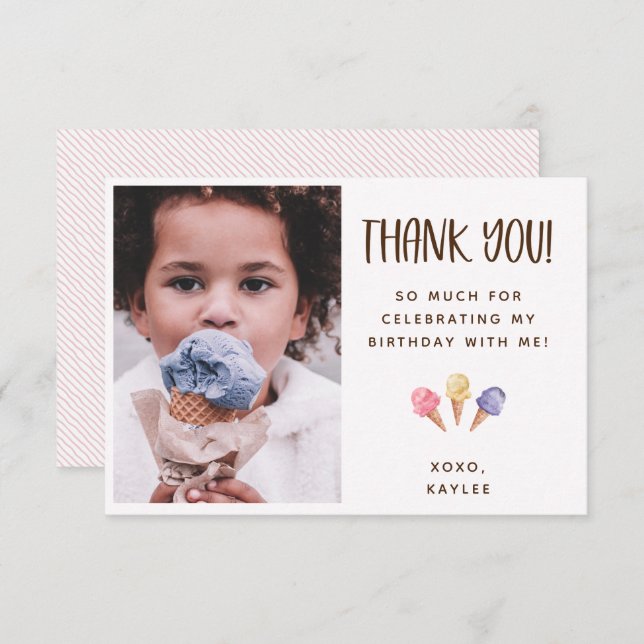Ice Cream Theme Thank You Photo Card (Front/Back)