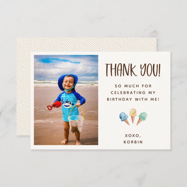Ice Cream Theme Thank You Photo Card (Front/Back)