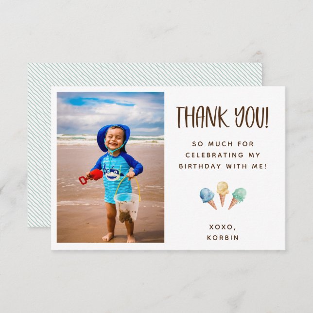 Ice Cream Theme Thank You Photo Card (Front/Back)