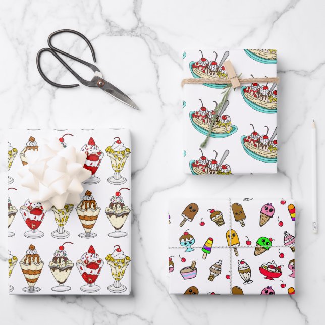 Ice Cream Themed Birthday  Wrapping Paper Sheet (Front)