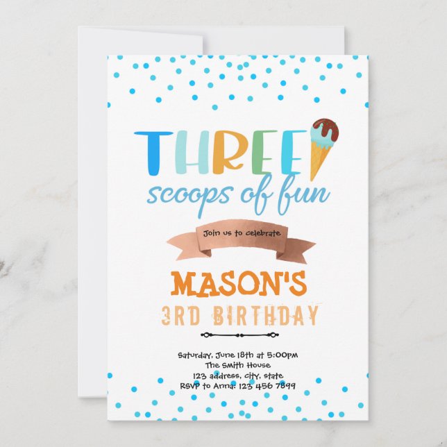 Ice cream three scoops party invitation (Front)