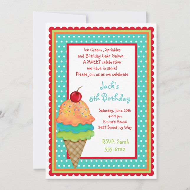 Ice Cream Treats Birthday  Boy Invitations (Front)