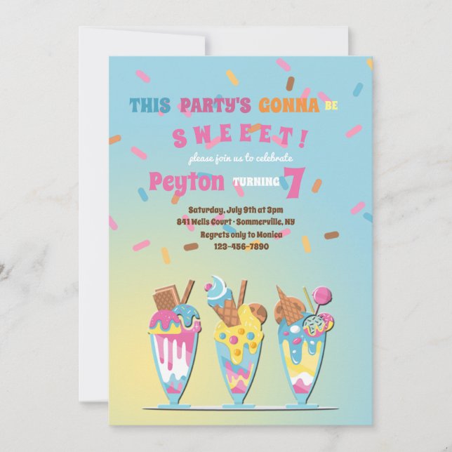 Ice Cream Treats Birthday Invitations (Front)