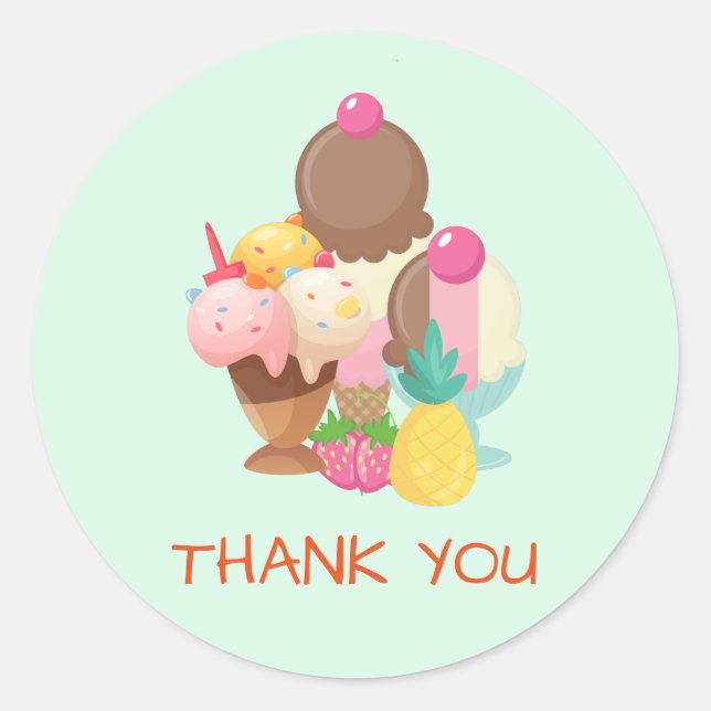 Ice Cream Trio Neopolitan Flavour Thank You Classic Round Sticker (Front)