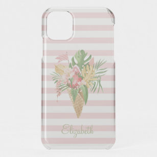  Ice cream,Tropical Leaves Fruit,Pink Stripes     iPhone 11 Case