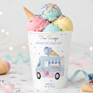 Ice cream truck 2 scoops second birthday paper cups