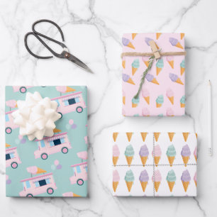 Ice Cream Truck and Cones Birthday Party Wrapping Paper Sheet