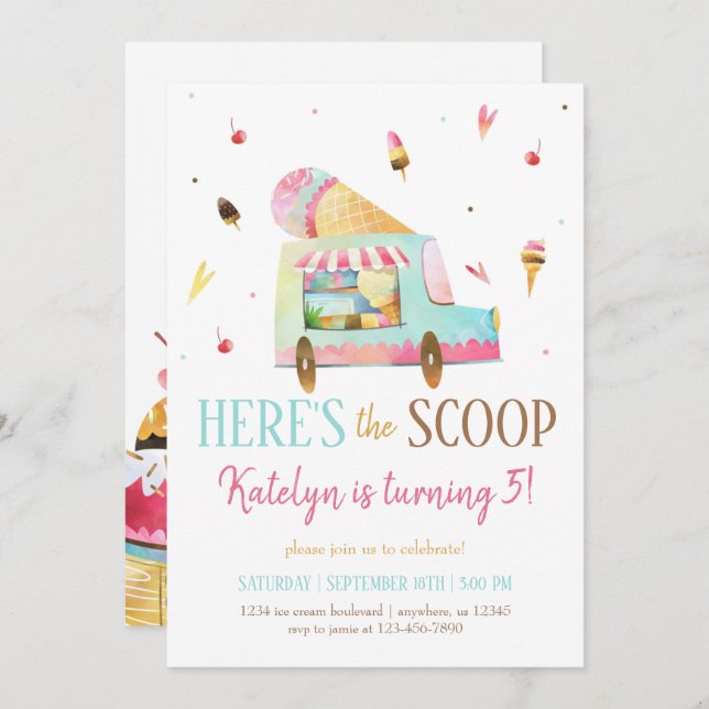 Ice Cream Truck Birthday Invitation (Front/Back)