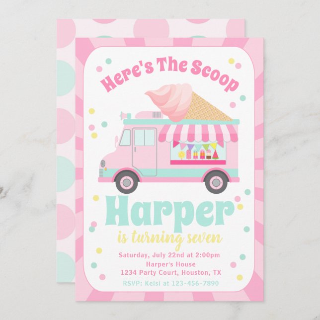 Ice Cream Truck Birthday Invitation (Front/Back)
