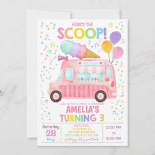 Ice Cream Truck Birthday Invitation Girl 1st Birth