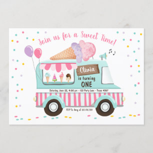 Ice Cream Truck Birthday Invitation Girl Pink