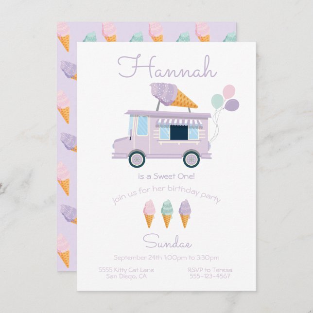 Ice Cream Truck Birthday Party Invitation (Front/Back)