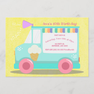Ice Cream Truck Birthday Party   Pink Invitation
