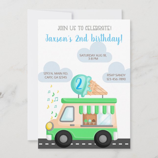 Ice cream truck boy birthday invitation. invitation (Front)