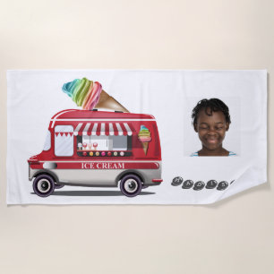 Ice Cream Truck custom name & photo beach towel