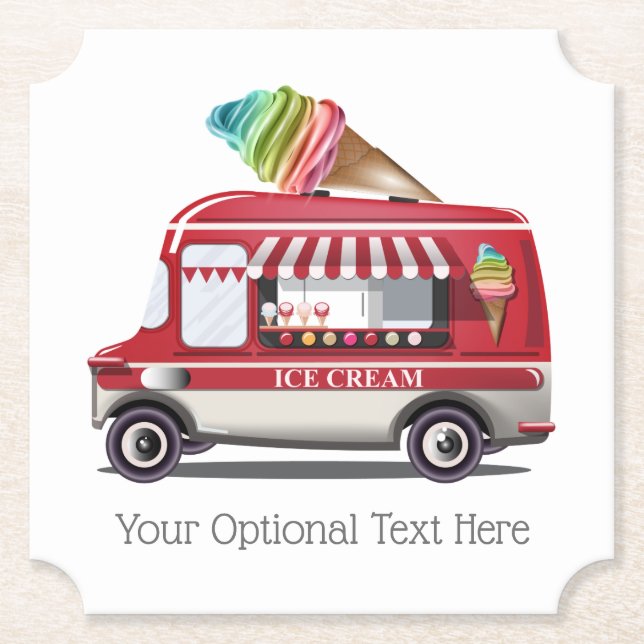 Ice Cream Truck custom text paper coasters (Front)