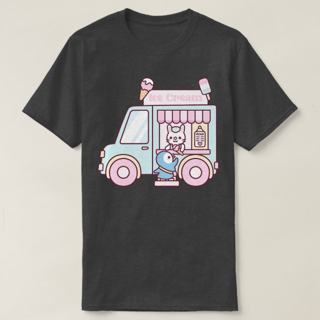 Ice Cream Truck Cute Bunny And Penguin T-Shirt (Design Front)
