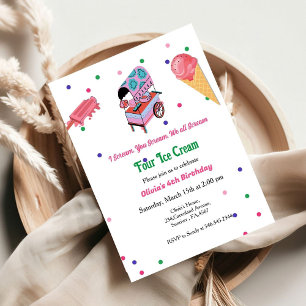Ice cream truck Girly birthday party Invitation