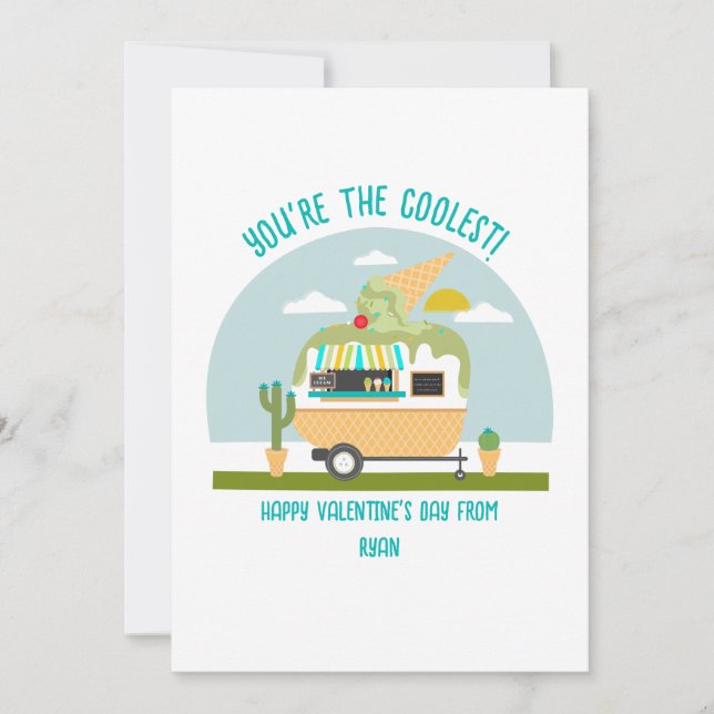 Ice Cream Truck Green Classroom Valentine Card (Front)