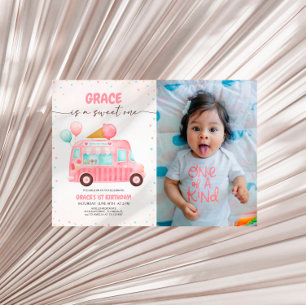 Ice Cream Truck Here's The Scoop Birthday Photo Invitation