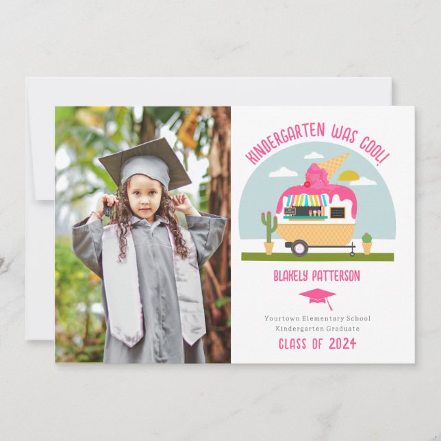 Ice Cream Truck Photo Kids Kindergarten Graduation Card (Front)