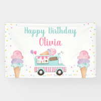 Ice Cream Truck Pink Teal Girl Birthday Backdrop