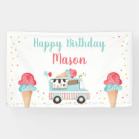 Ice Cream Truck Red Blue Boy Birthday Backdrop