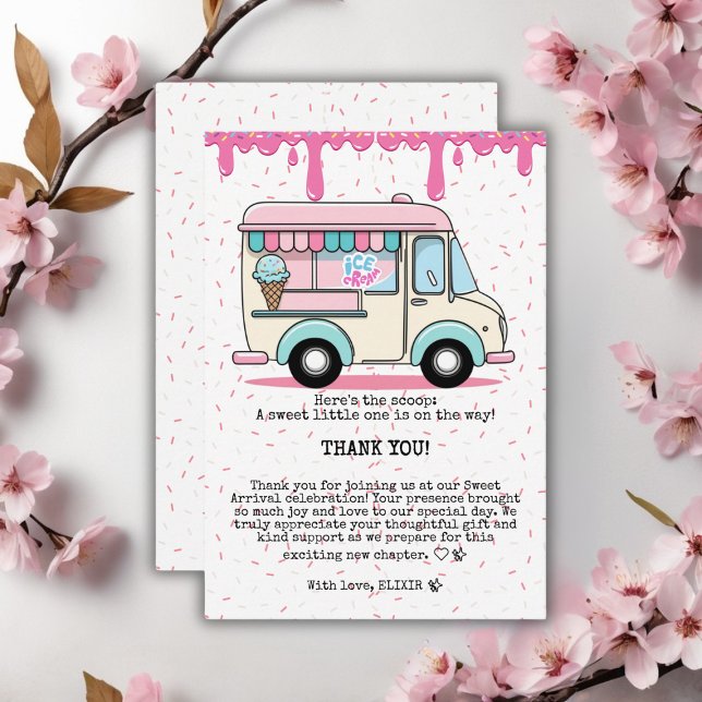 Ice Cream Truck Scoop Sprinkles Baby Shower Thank You Card (Creator Uploaded)