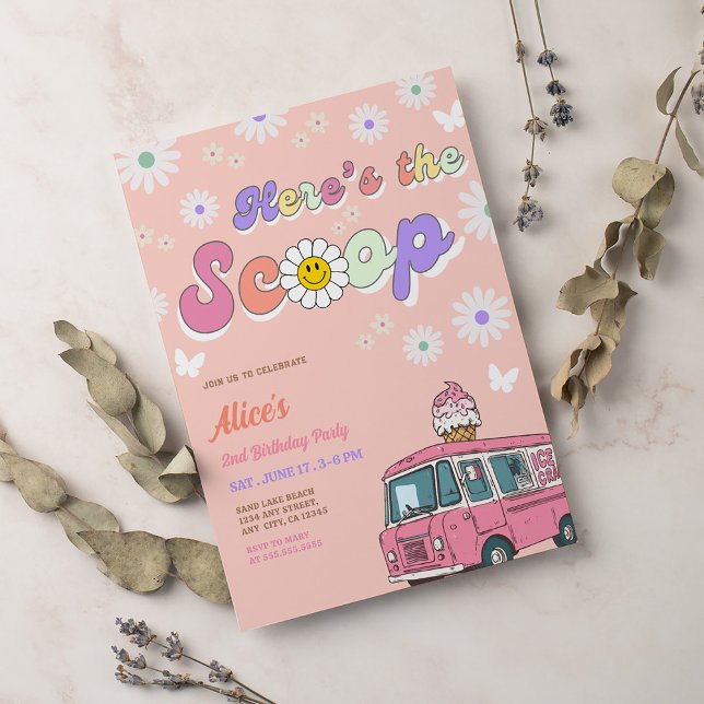 Ice Cream Truck Scoops 2nd Birthday Invitation (Creator Uploaded)