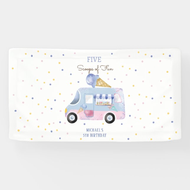 Ice cream truck Scoops of fun kids birthday Banner (Horizontal)