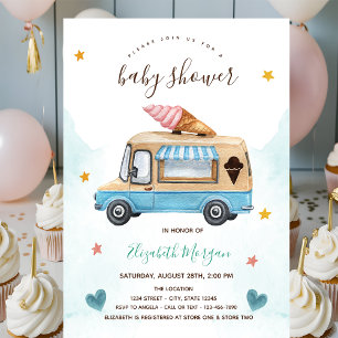 Ice Cream Truck Stars Hearts Baby Shower   Invitation