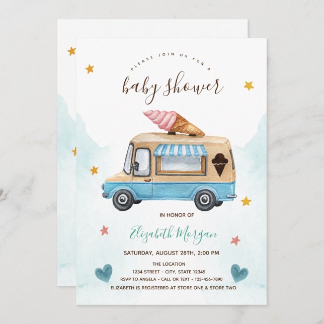Ice Cream Truck Stars Hearts Baby Shower   Invitation (Front/Back)
