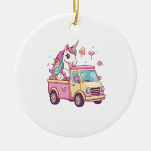 Ice Cream Truck Unicorn (1) Ceramic Ornament