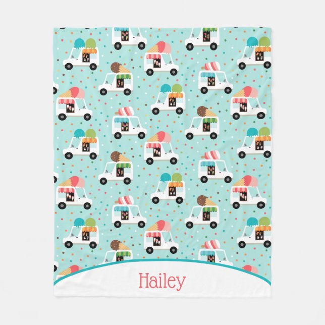 Ice Cream Trucks  Sprinkles Girls Personalised Fleece Blanket (Front)