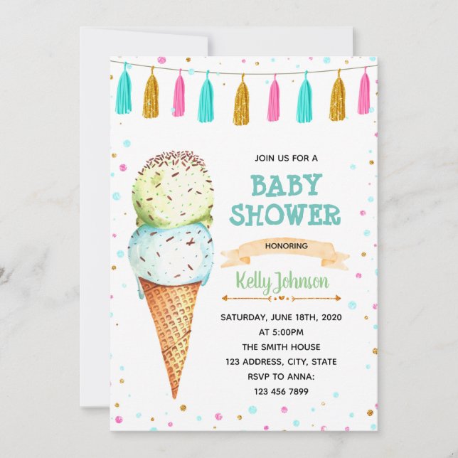 Ice cream twins baby shower invitation (Front)