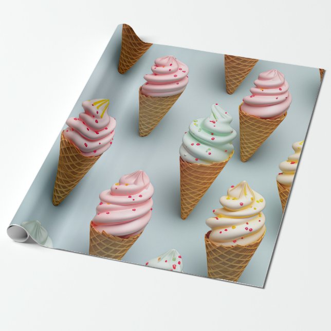 Ice Cream Twist Cones Wrapping Paper (Unrolled)