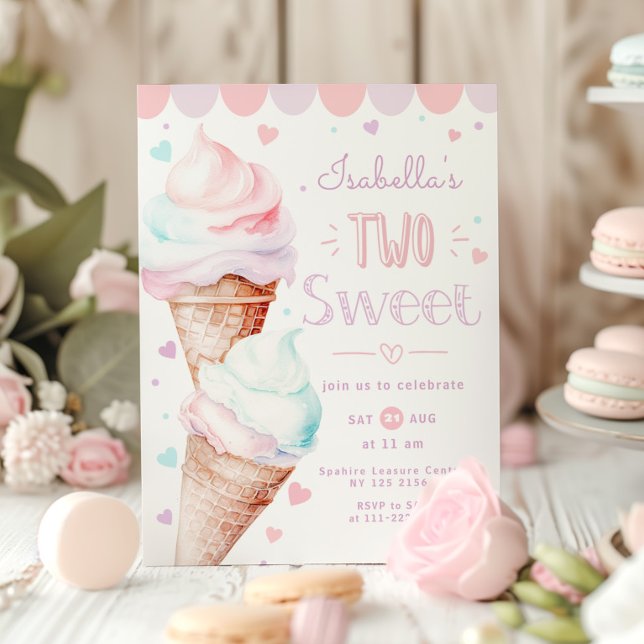 Ice cream Two sweet girl birthday Invitation (Creator Uploaded)