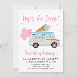Ice cream Van Here's the Scoop 1st Birthday Invitation