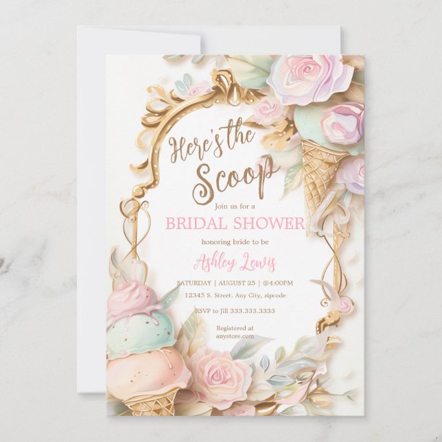 Ice cream vintage blush pink ice cream invitation (Front)