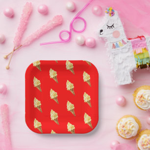 Ice-cream Vivid red Paper Plate