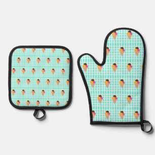 ice-cream waffle cone oven mitt & pot holder set