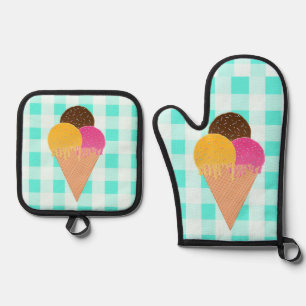 ice-cream waffle cone oven mitt & pot holder set