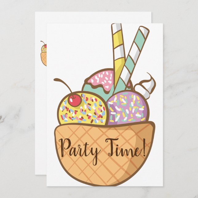 Ice Cream Waffle Cone Party Invites (Front/Back)