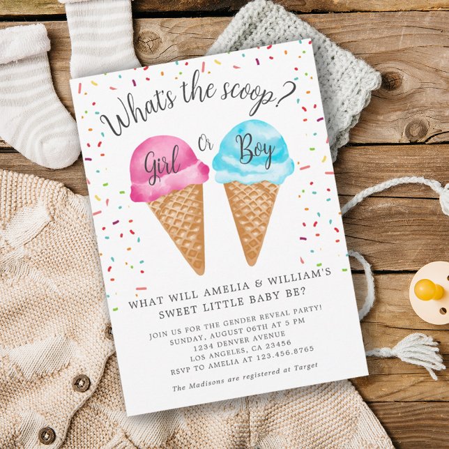 Ice Cream What's The Scoop Gender Reveal Party Invitation (Ice Cream What's The Scoop Gender Reveal Party Invitation)