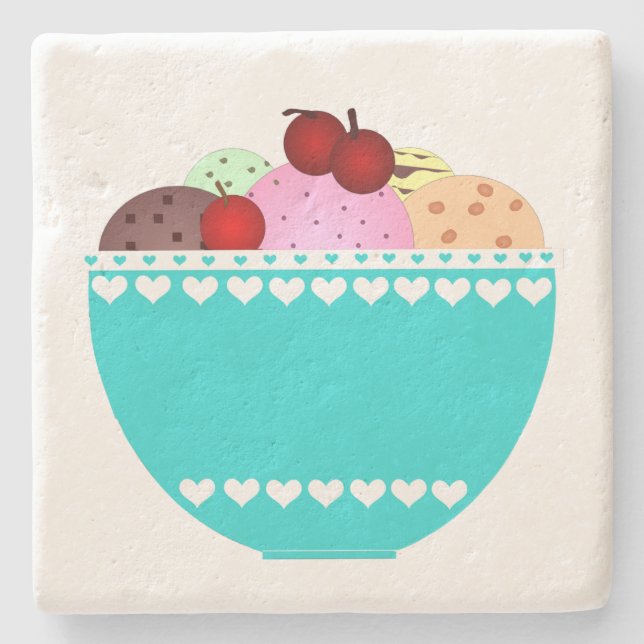 Ice Cream with Cherries Stone Coaster (Front)