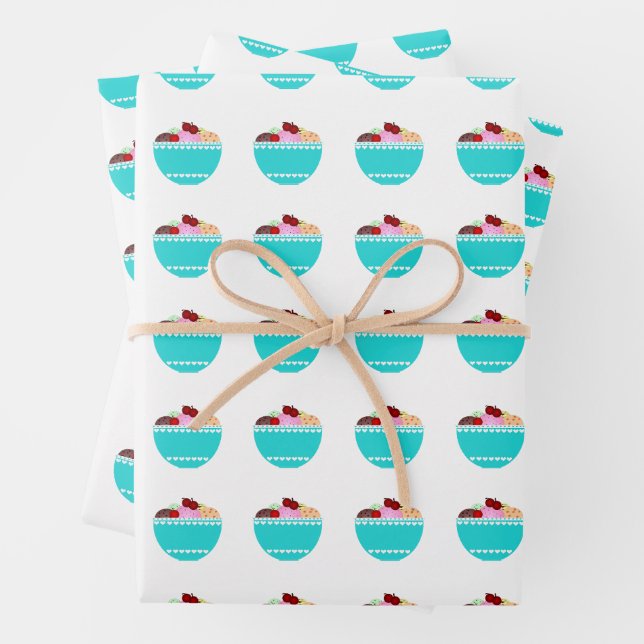 Ice Cream with Cherries Wrapping Paper Sheet (In situ)