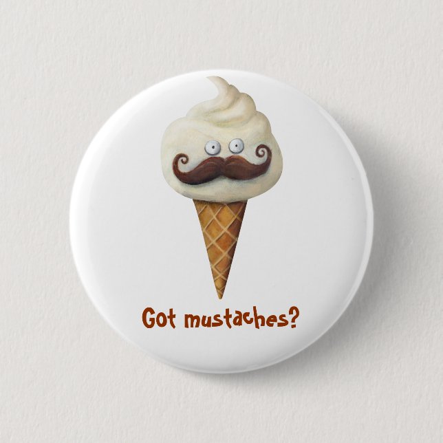 Ice Cream with Moustaches 6 Cm Round Badge (Front)