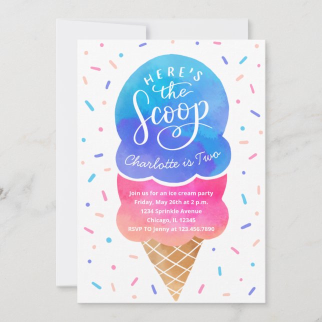 Ice Cream With Sprinkles Birthday Party Invitation (Front)