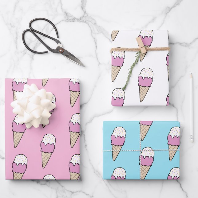 Ice Cream with Sprinkles Modern Colourful Cute Gif Wrapping Paper Sheet (Front)