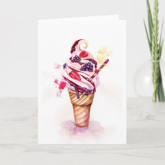 Ice cream with strawberry and blackberry holiday card
